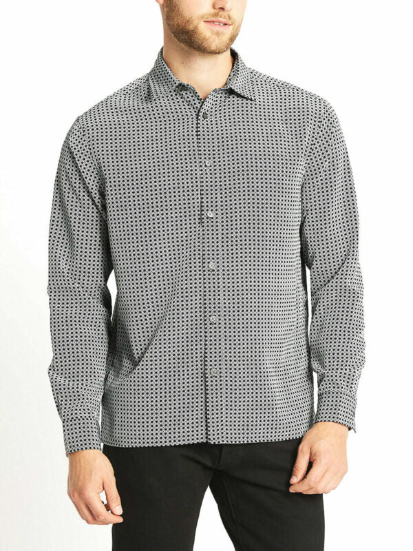 SAGE CART# 88816Ex M&S Mens pure cotton geo print long sleeve Shirt