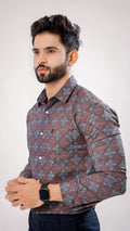 SAGE CART# 88811 Blue Leaf Multicolour Print Super Soft Premium Cuban Collar Half Sleeve Shirt